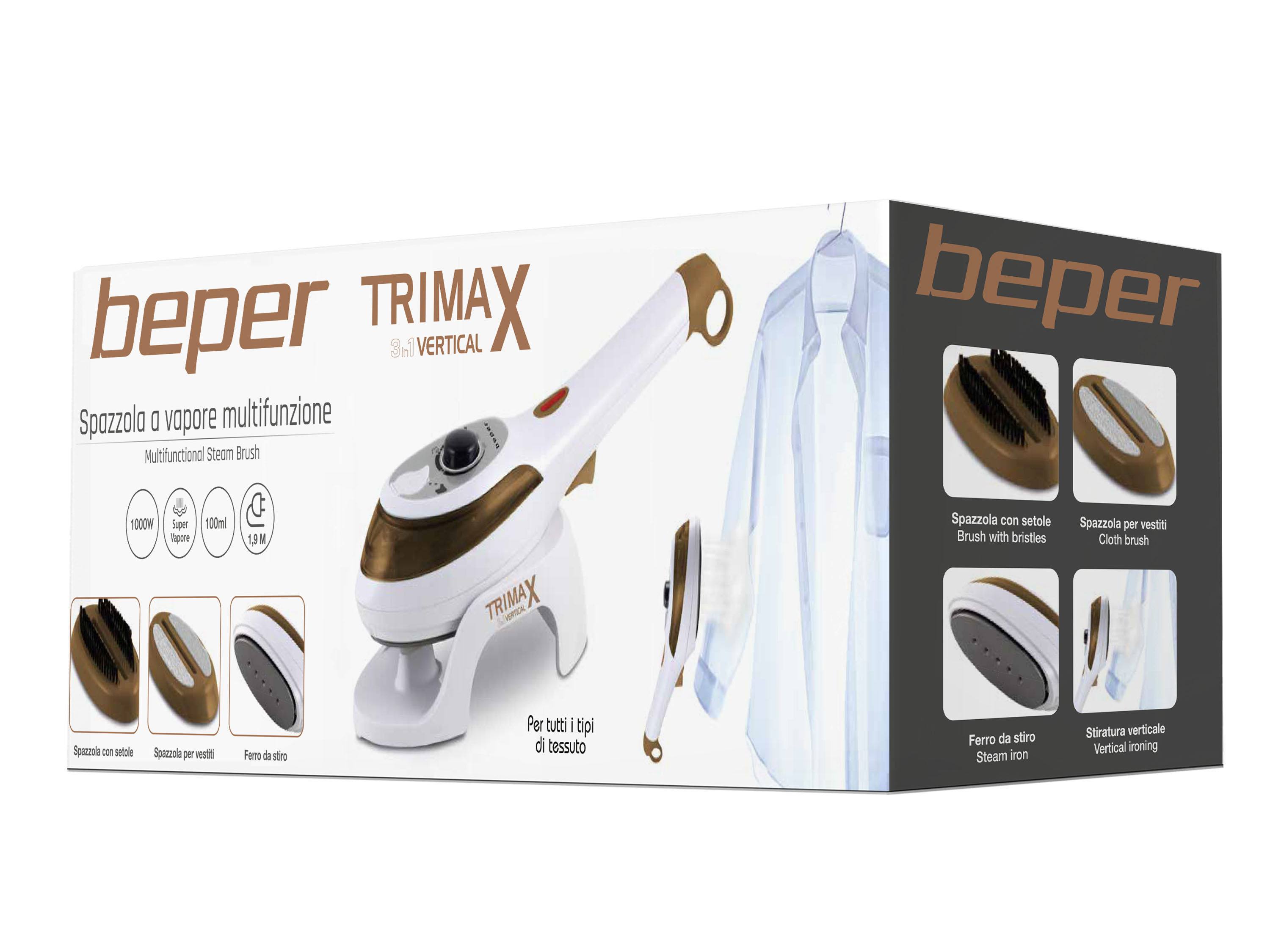 NETTA Vaporizzatore per abiti da 1200 W/300 ml 30 secondi di riscaldamento rapido con spazzola per tessuti 2 impostazioni di vapore con indicatore LED protezione da surriscaldamento. 