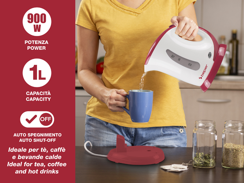 Beper Bollitore Elettrico 1 Litro Rosso - Colazione