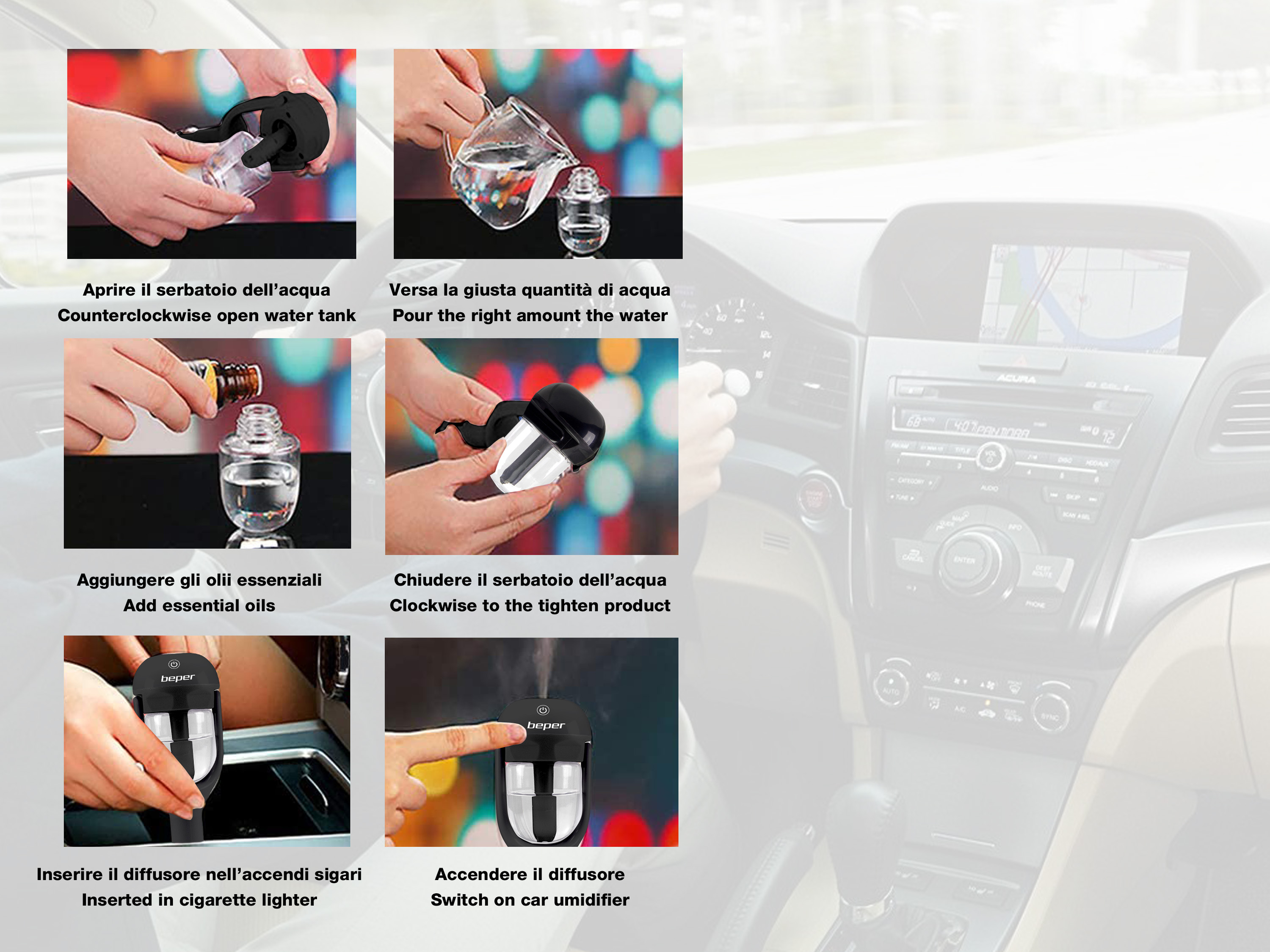 Diffusore Per Auto A Ultrasuoni USB - Mini Umidificatore E Profumatore Per Oli Essenziali, Supporto Portabicchieri
