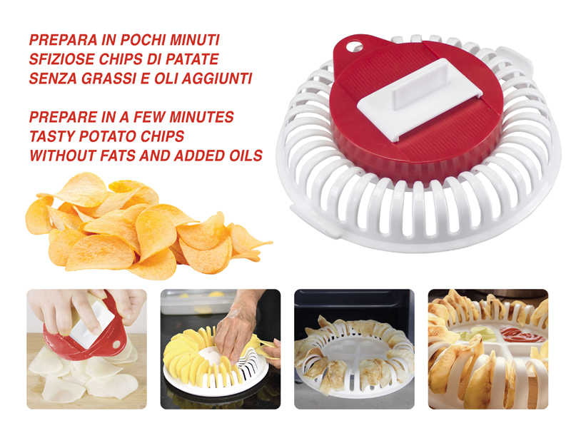 contenitore microonde per cuocere le patatine affettaverdura e salsiera inclusi BEPER PE.387 Set cuoci patatine per forno a microonde 3 in 1 